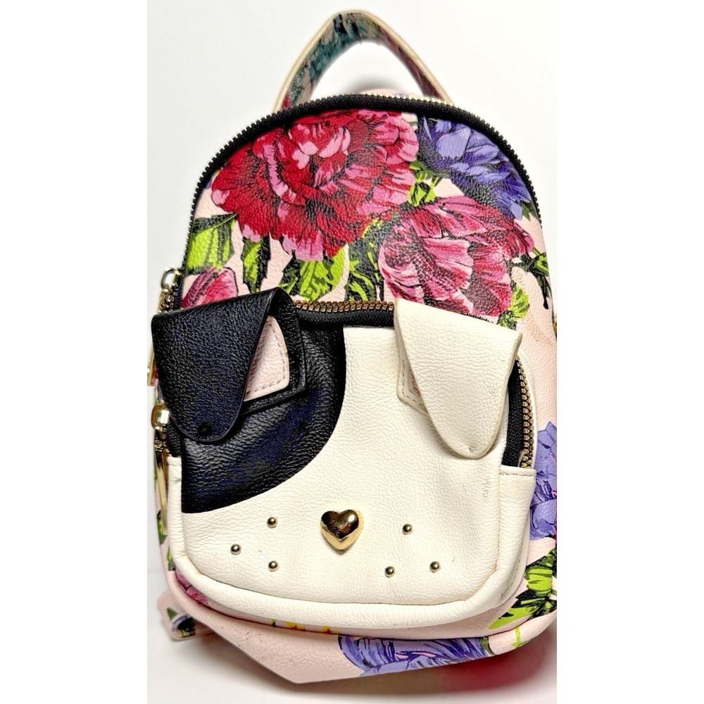 betsy johnson Mini Backpack Dog Face Pink Roses Small Purse